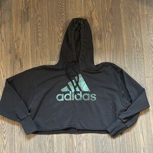 adidas Black Cropped Hoodie with iridescent Logo